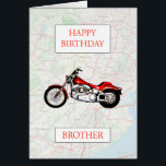 Brother Map et Motorbike Anniversaire<br><div class="desc">Joyeux anniversaire à un passionné de moto. Un vélo rouge avec un plan de route dans l'arrière - plan. Une grande carte pour un frère qui aime les vélos et l'équitation. - Carte de base et données de OpenStreetMap et OpenStreetMap Foundation © OpenStreetMap</div>