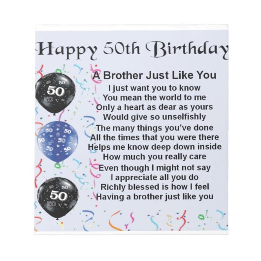 Brother Poem 50th Birthday Notitieblok (Voorkant)