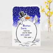 Brother Snowman Santa, kerstHumor Kaart (Gele Bloem)