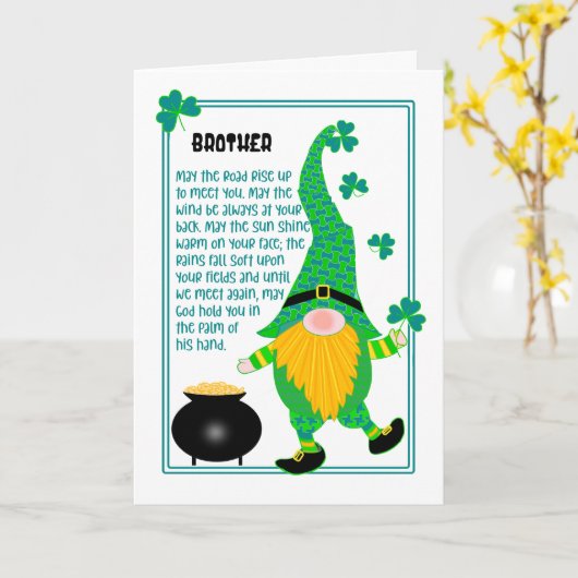 Brother's St Patrick's Leprechaun Irish Blessing Kaart (Gele Bloem)