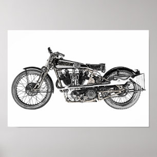  Brough Superior Motorcycle Pencil Tekening Poster