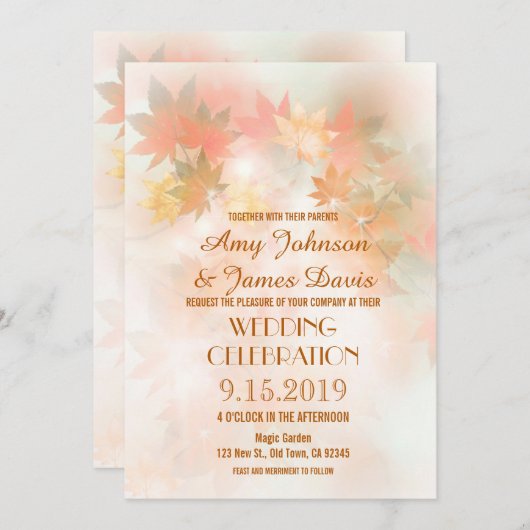 Brouillard automne Feuilles de mariage Invitations (Devant / Derrière)