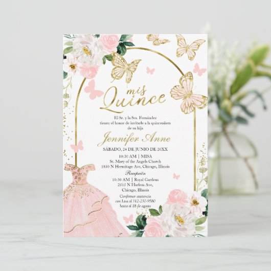 Brouillard espagnol Quinceanera Invitations (Debout devant)
