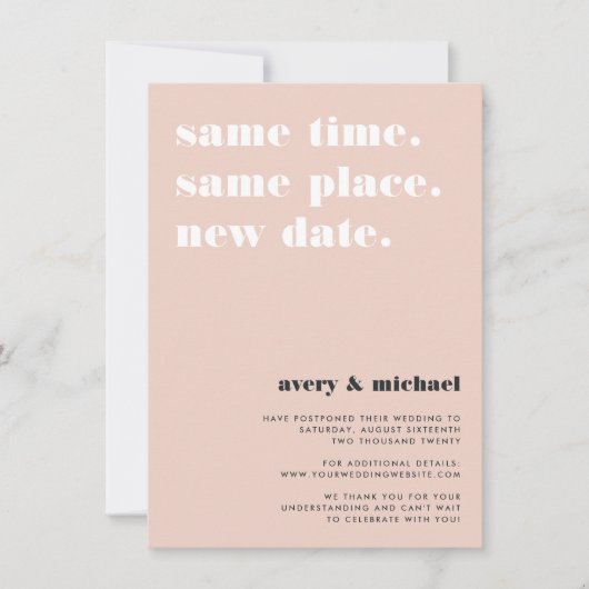 Brouiller | Faire-part de report Mariage moderne (Devant)