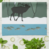 Brouillonnerie Elk et Poisson serviette de cuisine (Plié)