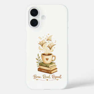 Brouw. Lees. Herhaal. Cozy Coffee & Boekliefhebb iPhone 16 Hoesje