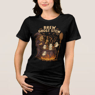 Brouwen Ghost Stew Heks Koffie Ketel Halloween Tri-Blend Shirt