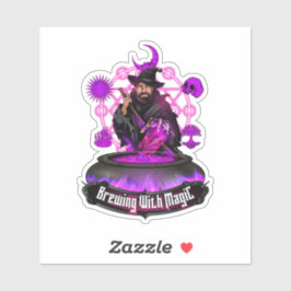 Brouwen met Magic Brew Wizard met tekst Logo Sticker
