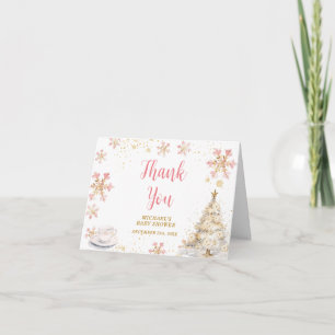 Brouwende Roze Winter Thee Party Baby Shower Vouwk Bedankkaart