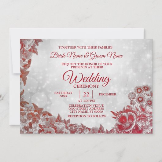 Brouwerij Red Floral Pattern Silver Sparkle Kaart (Voorkant)