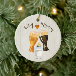 Brouwflesje en -beerstooster voor baby keramisch ornament