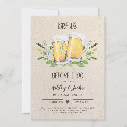 Brouwt voordat ik repetitie diner uitnodiging code (Voorkant)