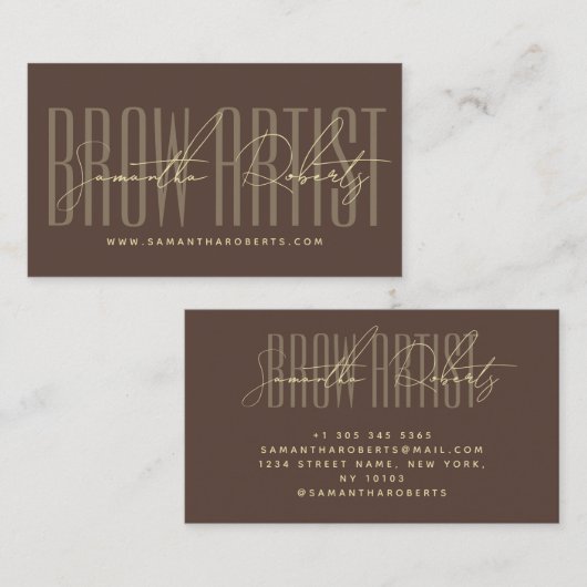 Brow artist modern typography script brown visitekaartje (Voorkant / Achterkant)