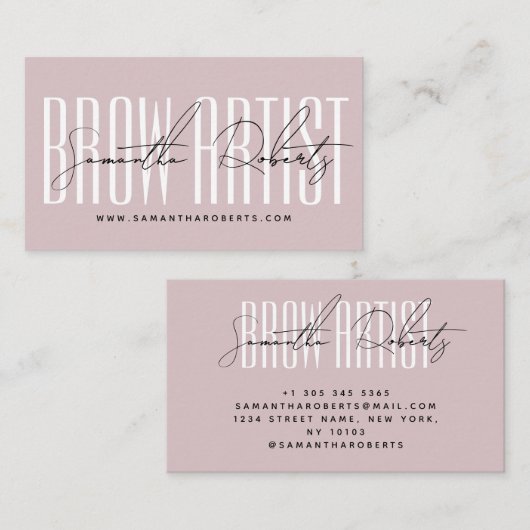 Brow artist modern typography script neutral pink visitekaartje (Voorkant / Achterkant)