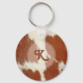 Brow en wit realistisch uiterlijk koeienhuid monog sleutelhanger (Voorkant)