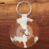 Brow en wit realistisch uiterlijk koeienhuid monog sleutelhanger (Achterkant)