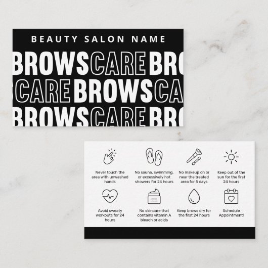 Brow Instruction Black Pattern Brows Aftercare PMU Visitekaartje (Voorkant / Achterkant)