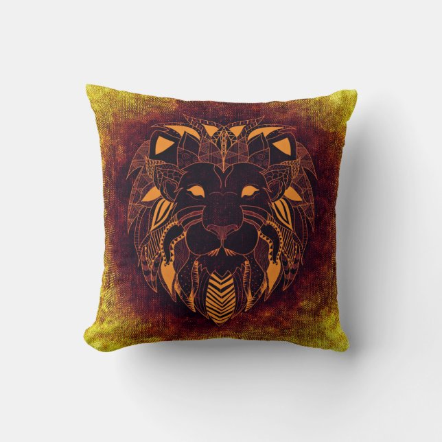 Brow Lion, Ornamental Lion Pillow Kussen (Voorkant)
