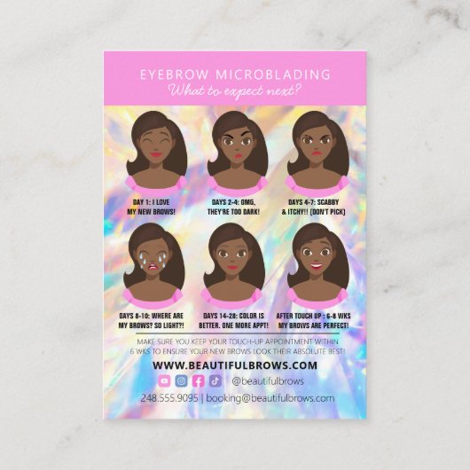 Brow Microblading Aftercare Crystal Holographic Visitekaartje (Achterkant)