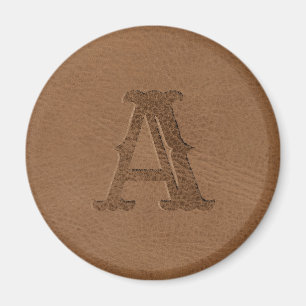 Brow-n lederen textuur Monogrammed Initiaal Magneet