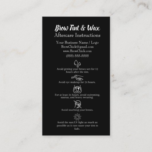 Brow Tint & Wax Aftercare Instructions Visitekaartje (Voorkant)