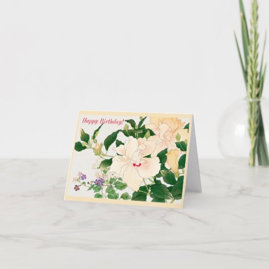 Browallia en ibiscus flower kaart (Voorkant)