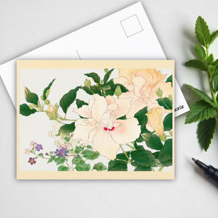 Browallia & Hibiscus Flowers - Japans houtblok Briefkaart