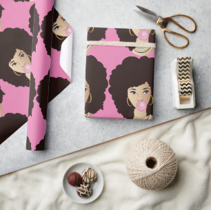 Brown Afro, Pink Pink Bubblegum Pink Cadeaupapier