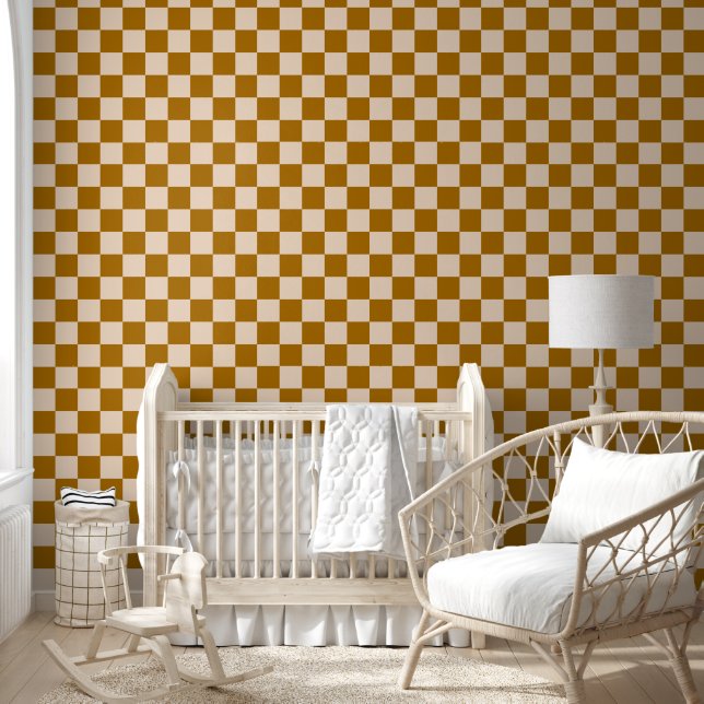Brown and beige checkerboard pattern behang (Kinderen)