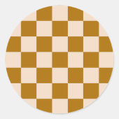 Brown and beige checkerboard pattern ronde sticker (Voorkant)