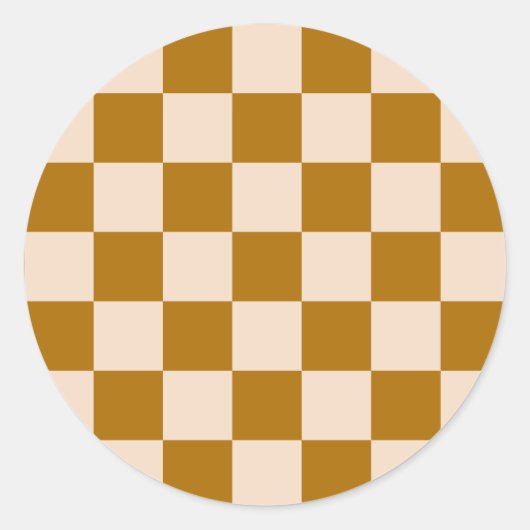 Brown and beige checkerboard pattern ronde sticker (Voorkant)