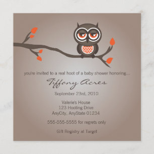 Brown and Oranje Owl Baby shower Invitation Kaart