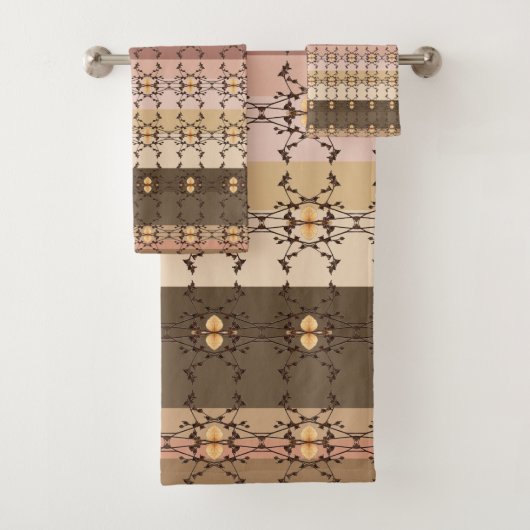 Brown And Peach Stripe Bad Handdoek (Insitu)