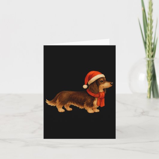 Brown And Tan Christmas Dachshund Santa Hat  Kaart (Voorkant)