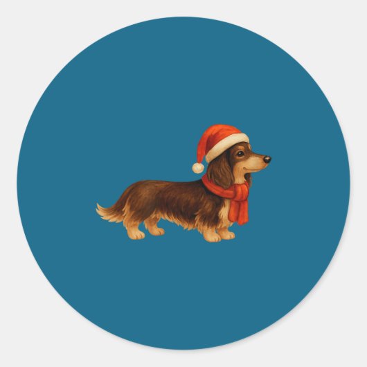 Brown And Tan Christmas Dachshund Santa Hat  Ronde Sticker (Voorkant)