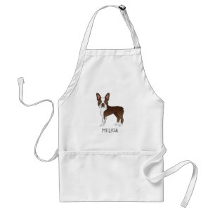Brown and White Boston Terrier Cartoon Dog & Name Standaard Schort