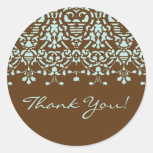 Brown & Aqua Blue Damask Dank u Sticker