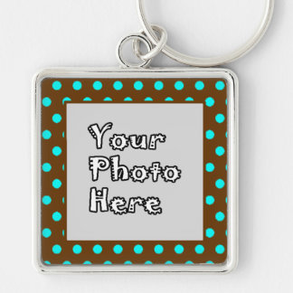 Brown Aqua Polka Dots Photo Lijst Sleutelhanger