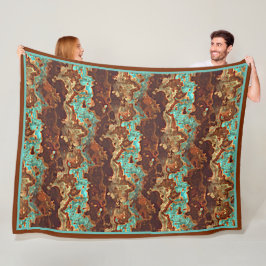 Brown Aqua Turquoise Green Geode Marble Art Fleece Deken
