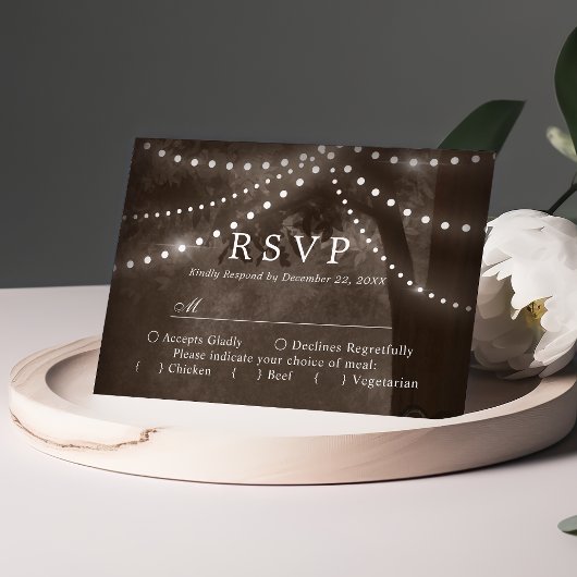 Brown Arbre Rustique Chaîne Lumières Mariage RSVP