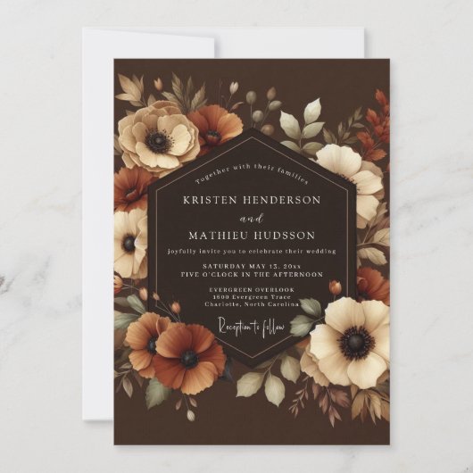 Brown Autumn Bloom Wedding Kaart (Voorkant)