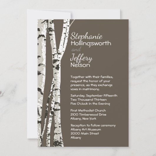 Brown avec Faire-part de mariage de bouleaux (Devant)