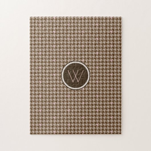 Brown avec Rose Gold Accent Houndstooth Puzzle (Vertical)