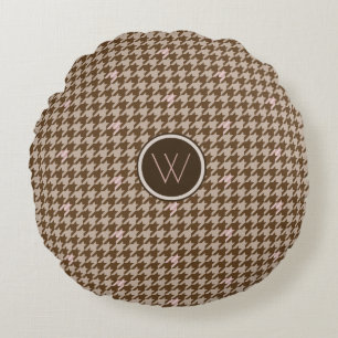 Brown avec Rose Gold Houndstooth Coussin rond