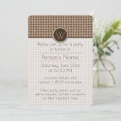 Brown avec Rose Gold Houndstooth Party Invitation (Debout devant)