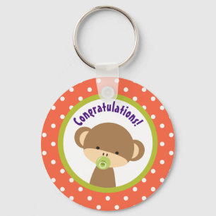 Brown Baby Monkey met Pacifier Gefeliciteerd Sleutelhanger