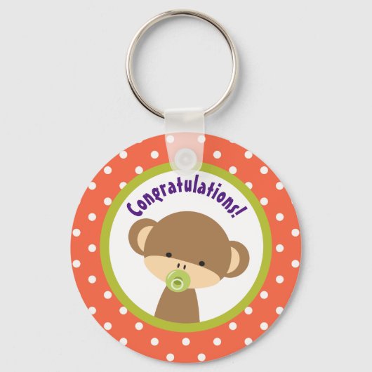 Brown Baby Monkey met Pacifier Gefeliciteerd Sleutelhanger (Voorkant)