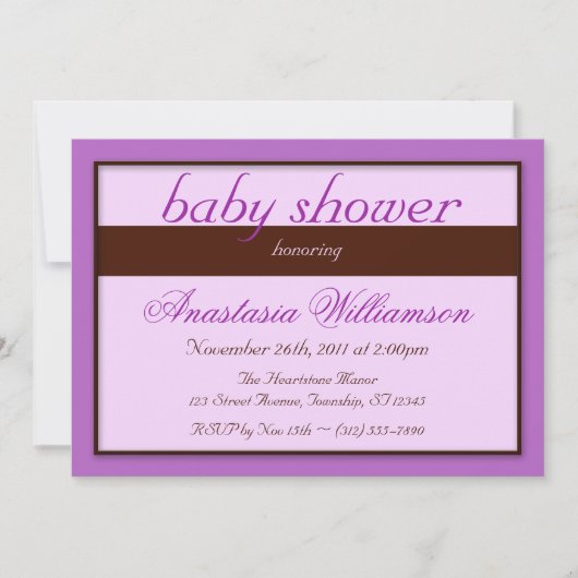 Brown bande violet bébé douche Invitations (Devant)