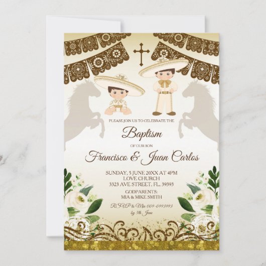 Brown Baptême Boys Mexicain Fiesta Invitation (Devant)