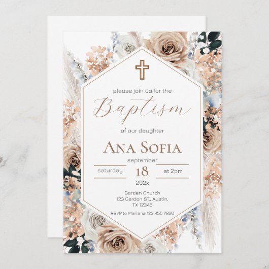 Brown Baptism Invitation (Devant / Derrière)
